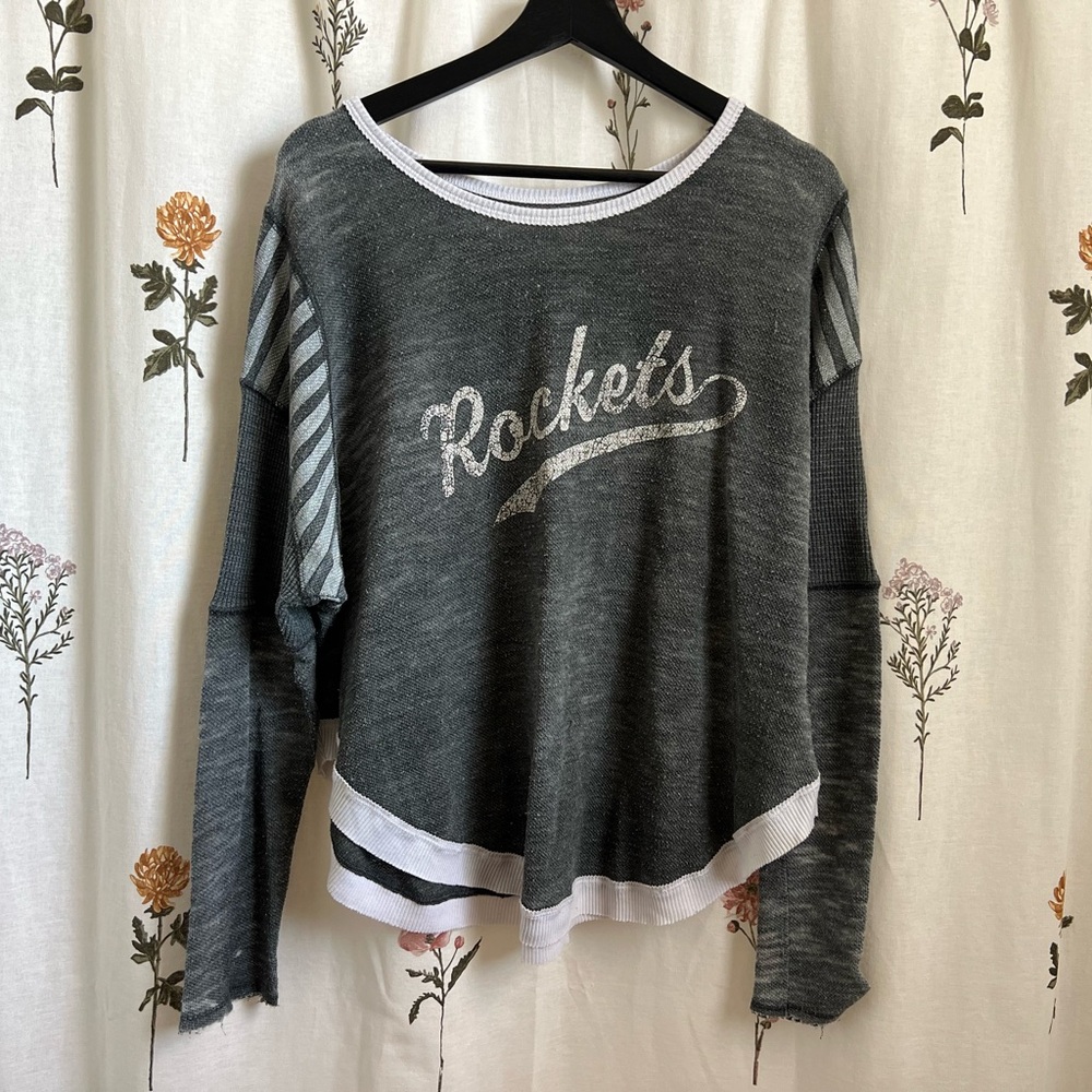 We The Free Charcoal and White Knit Top